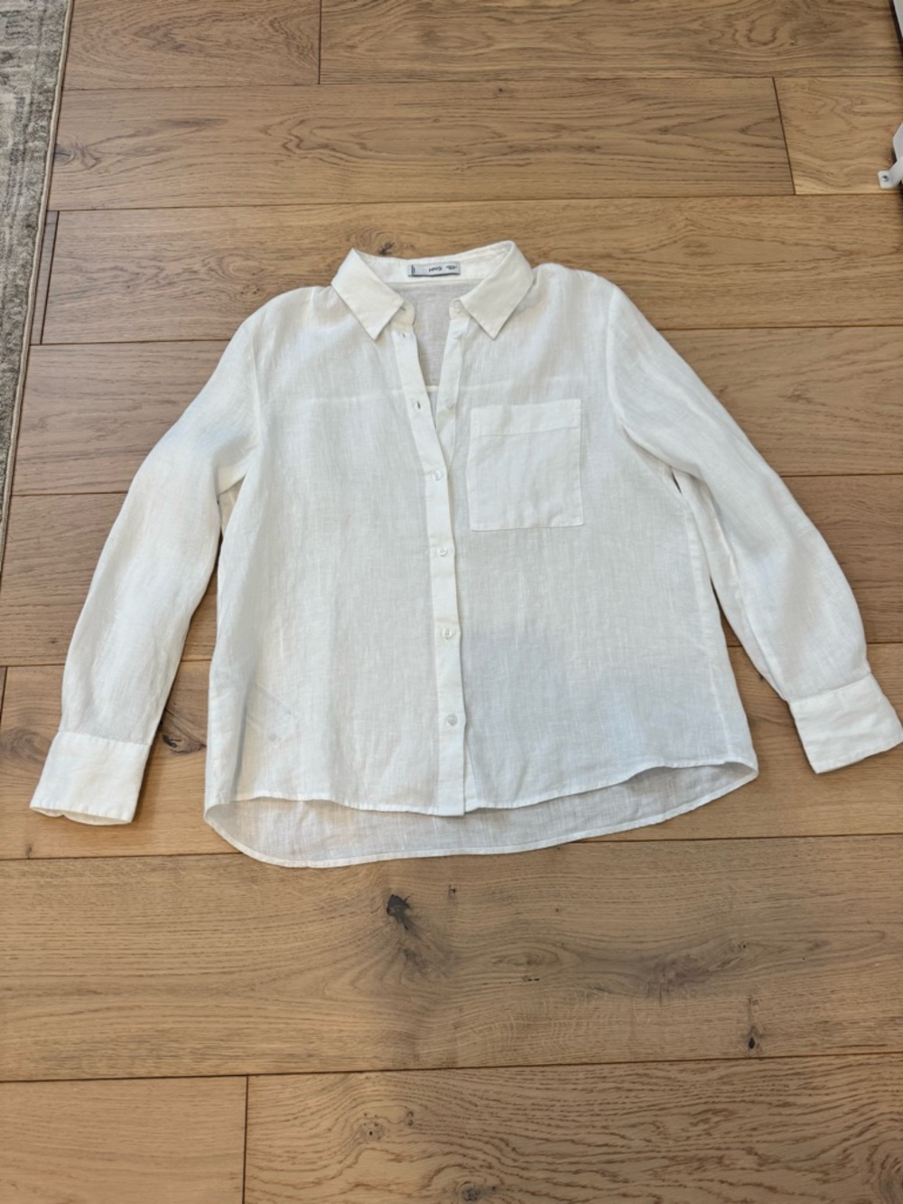 Mango White Linen Button-Front Shirt Size 6 / Medium